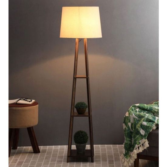 Beige Fabric Shade Floor Lamp With Brown Base Intended For Brown Floor Lamps (View 1 of 20)