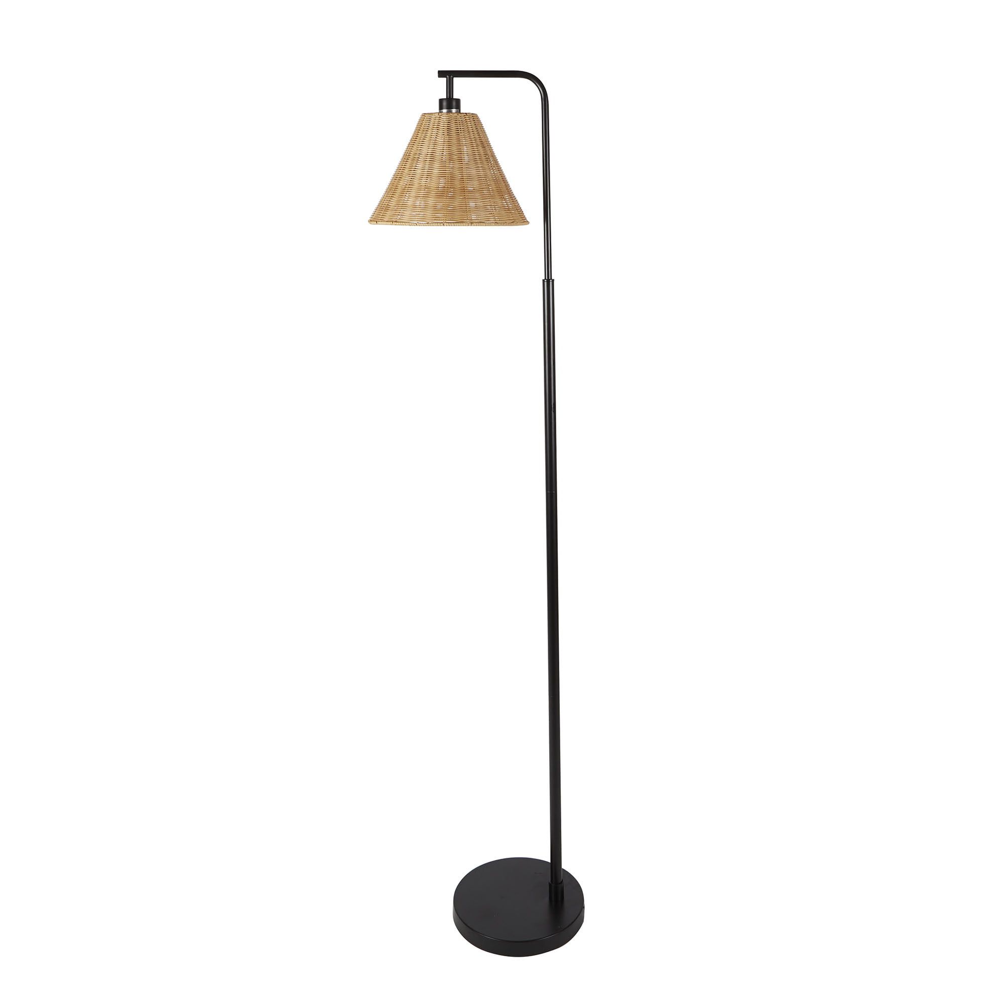 Better Homes & Gardens Black Metal Floor Lamp With Rattan Shade –  Walmart In Woven Cane Floor Lamps (View 15 of 20)