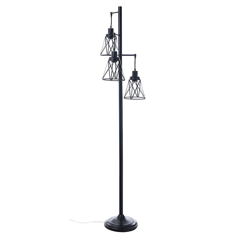 Black 3 Light Geo Metal Floor Lamp, 73" | At Home | The Home Decor &  Holiday Superstore Pertaining To Steel Floor Lamps (View 14 of 20)