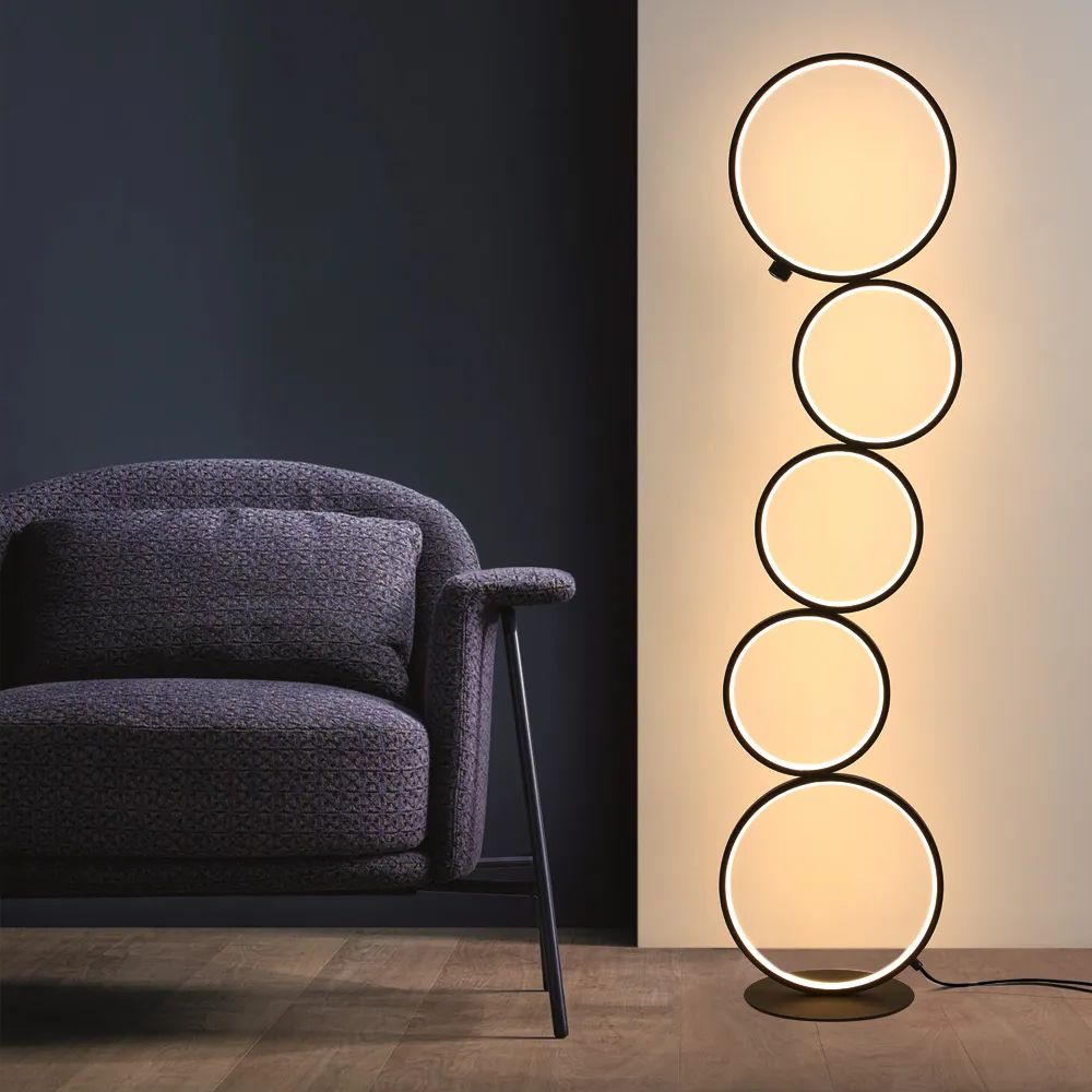 Black Led Floor Lamp 5 Ring Novelty Dimmable Standing Lamp Homary In Floor Lamps With Dimmable Led (View 6 of 20)
