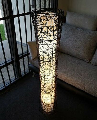 Boho Cylinder Floor Lamp, Black Wire Rattan Cane Mesh Outer Frame, 3 Bulb  Tower | Ebay Regarding Cylinder Floor Lamps (View 6 of 20)