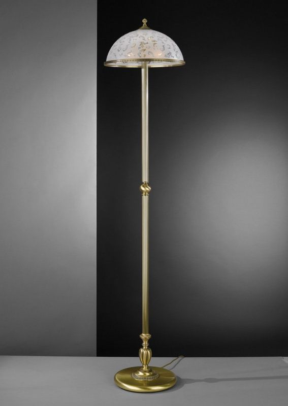 Brass Floor Lamp With Decorated Frosted Glass Shade | Reccagni Store For Satin Brass Floor Lamps (View 2 of 20)