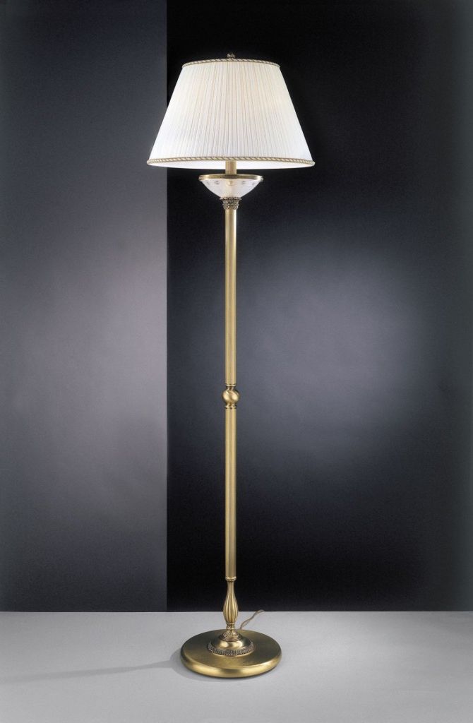 Brass Floor Lamp With Frosted Glass And Fabric Lamp Shade | Reccagni Store Within Brass Floor Lamps (View 12 of 20)