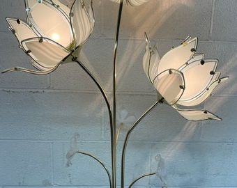 Brass Lotus Floor Lamp Pink Lotus' Panel Shade 3 Way – Etsy With Regard To Flower Floor Lamps (View 15 of 20)