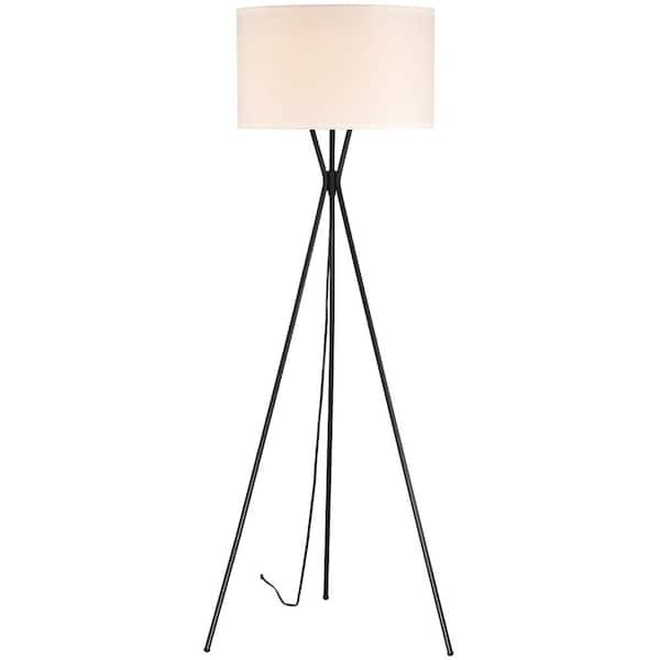 Buy 64.25 In. Matte Black Indoor Floor Lamp With White Fabric Shade Online  At Lowest Price In France (View 3 of 20)