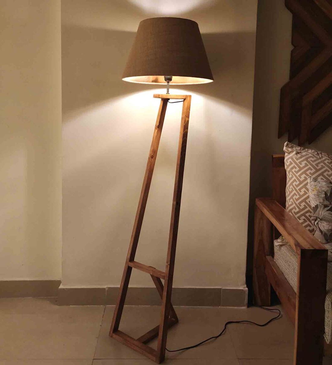 Buy Angular Brown Wooden Floor Lampsymplify Interio Online – Eclectic Floor  Lamps – Floor Lamps – Lamps And Lighting – Pepperfry Product Throughout Angular Floor Lamps (View 15 of 20)