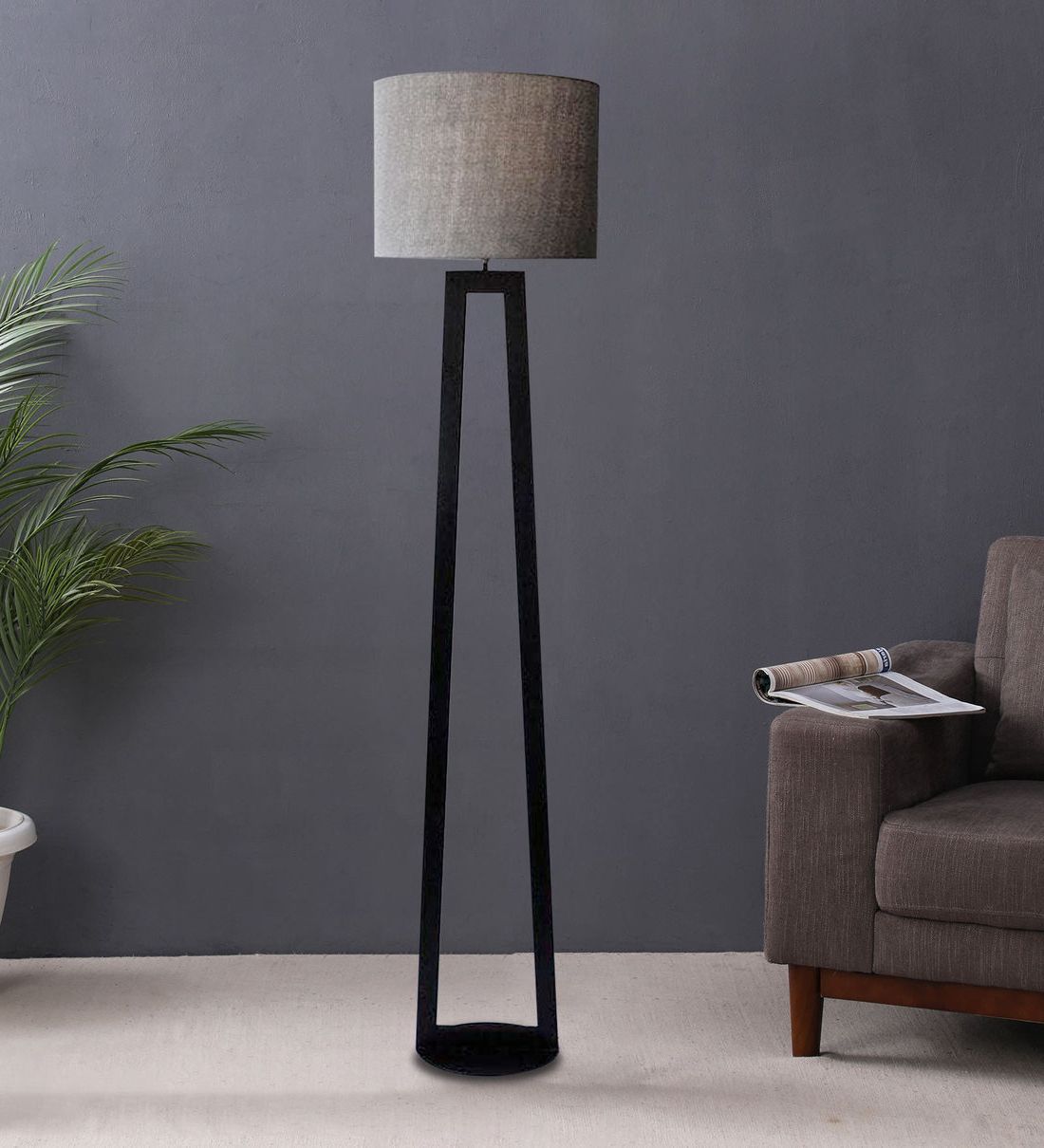 Buy Grey Fabric Shade Floor Lamp With Black Basethe Black Steel Online  – Club Floor Lamps – Floor Lamps – Lamps And Lighting – Pepperfry Product For Grey Shade Floor Lamps (Gallery 19 of 20)