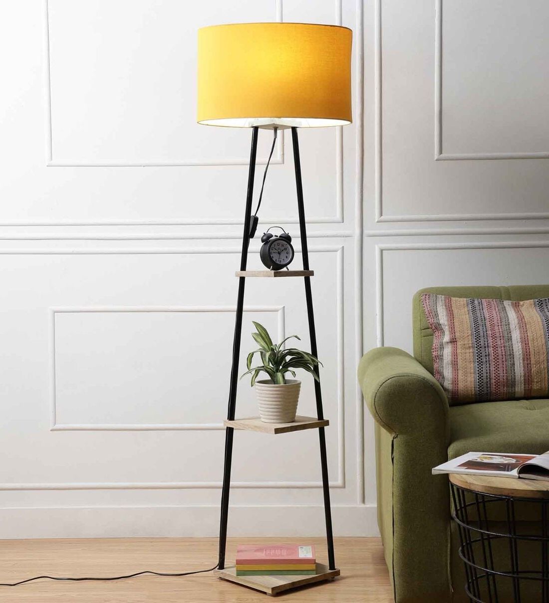 Buy Yellow Midwest Fabric Shade 3 Tier Shelf Storage Floor Lamp With Metal  Basesanded Edge Online – Shelf Floor Lamps – Lamps – Lamps And Lighting  – Pepperfry Product With 3 Tier Floor Lamps (View 3 of 20)