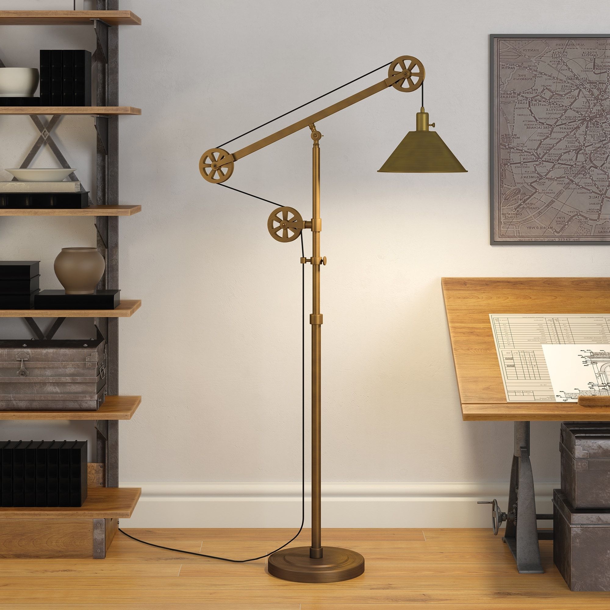 Carbon Loft Tirith Industrial Farmhouse Floor Lamp With Pulley System – On  Sale – Overstock – 23564799 In Industrial Floor Lamps (View 11 of 20)