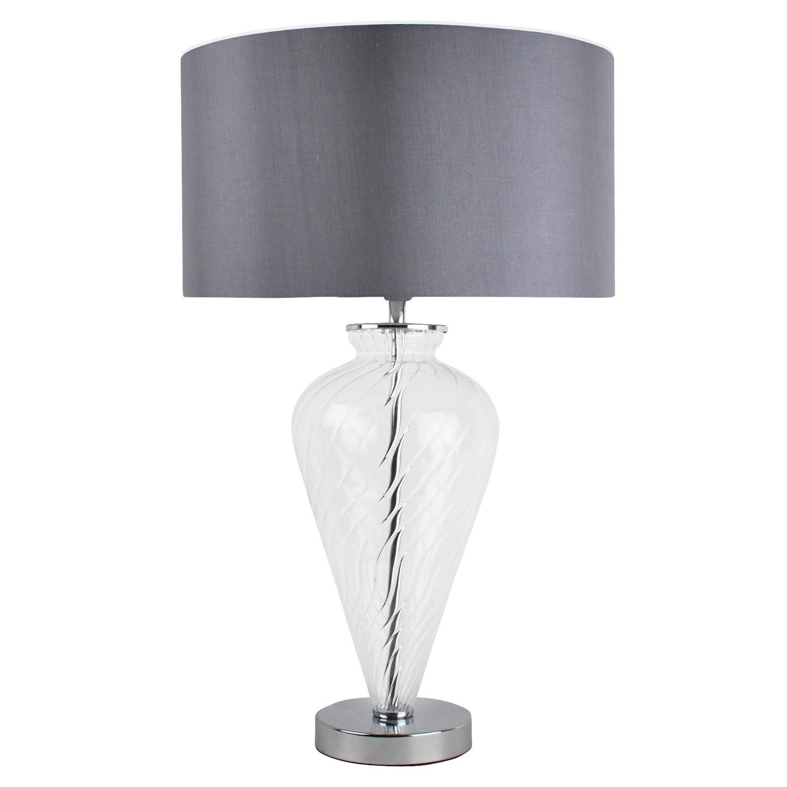 Clear Glass Table Lamp With Grey Fabric Shade With Regard To Clear Glass Floor Lamps (View 14 of 20)
