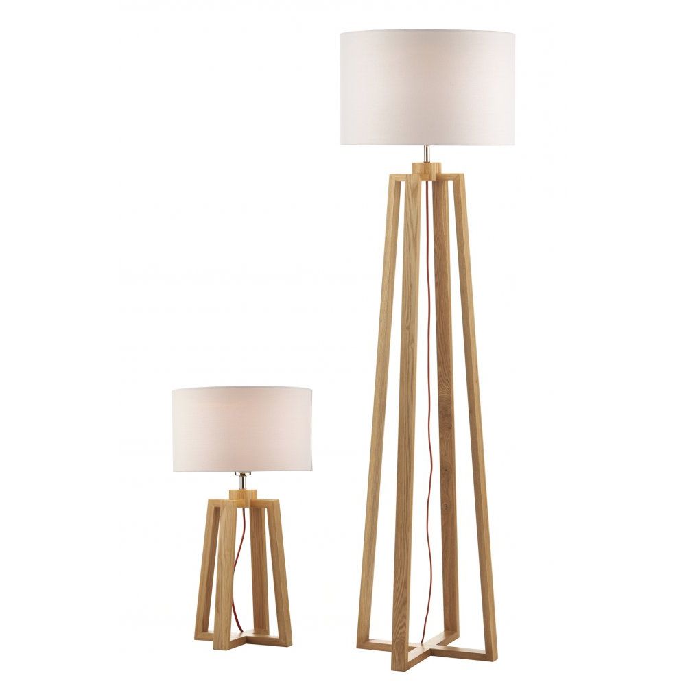Contemporary Design Wooden Table & Floor Lamp Set With Shades Intended For Oak Floor Lamps (View 8 of 20)