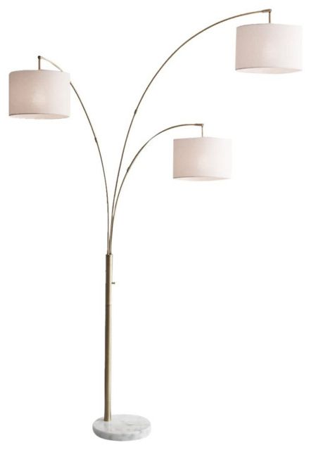 Contemporary Floor Lamp, Marble Base And 3 Arms With Textured Fabric Shades  – Contemporary – Floor Lamps  Declusia | Houzz Inside Textured Fabric Floor Lamps (View 7 of 20)