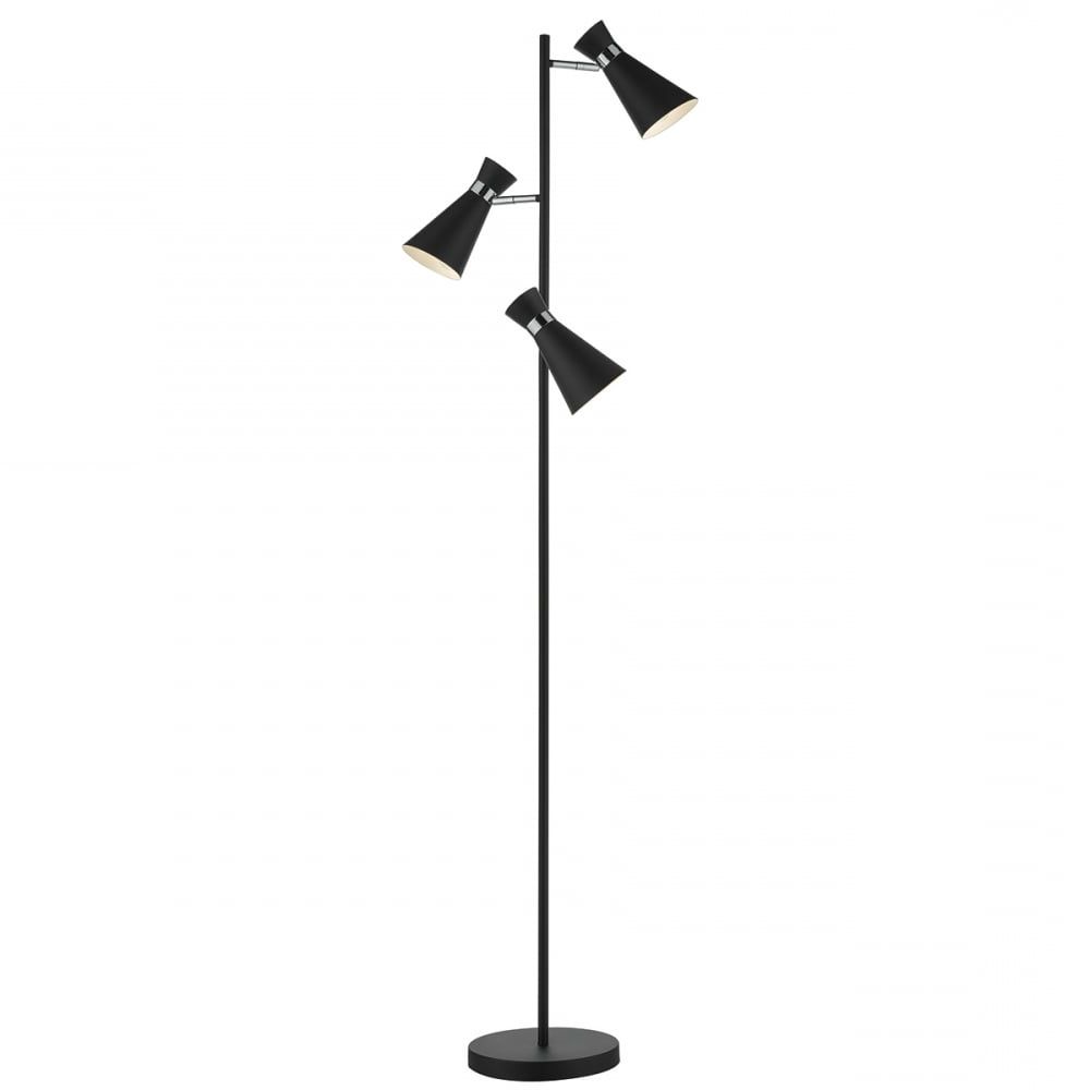 Contemporary Matte Black And Chrome 3 Light Floor Lamp Pertaining To Chrome Crystal Tower Floor Lamps (Gallery 20 of 20)
