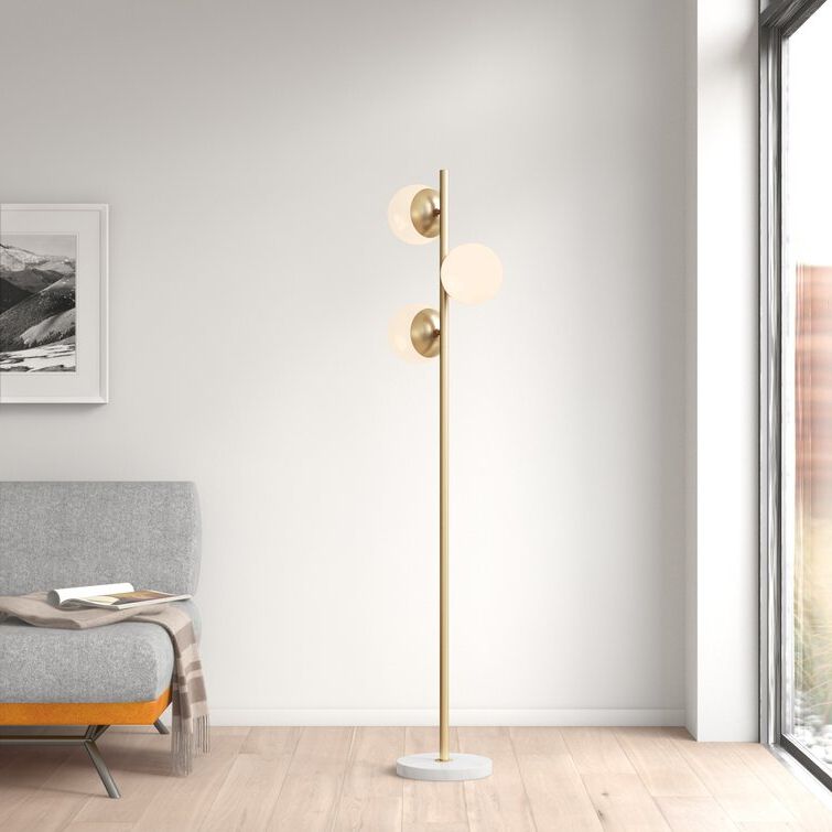 Corrigan Studio® Bernardyn 3 Globe Light Floor Lamp With Marble Base &  Reviews | Wayfair Throughout Sphere Floor Lamps (Gallery 19 of 20)
