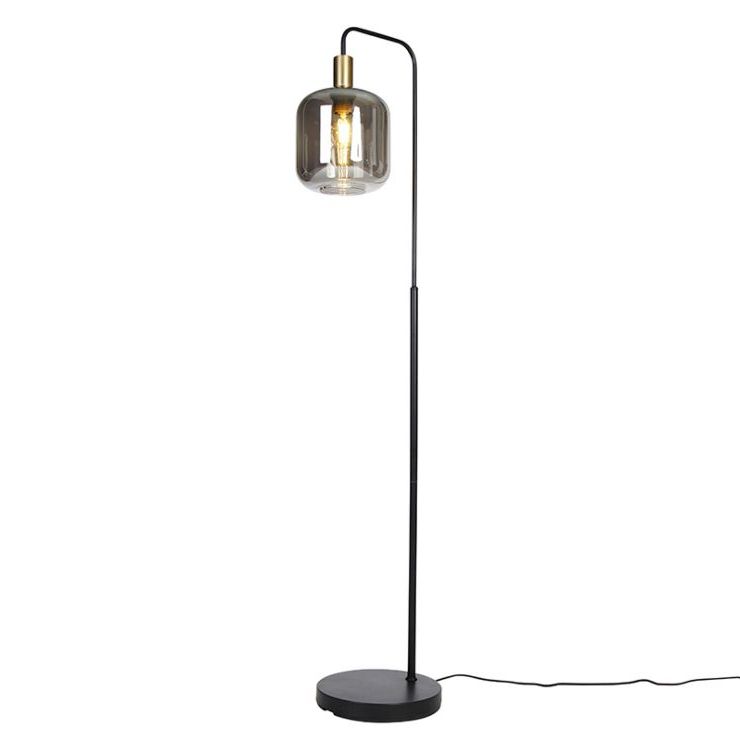 Design Floor Lamp Black With Gold With Smoke Glass – Zuzanna | Lampandlight  Uk Within Smoke Glass Floor Lamps (View 5 of 20)