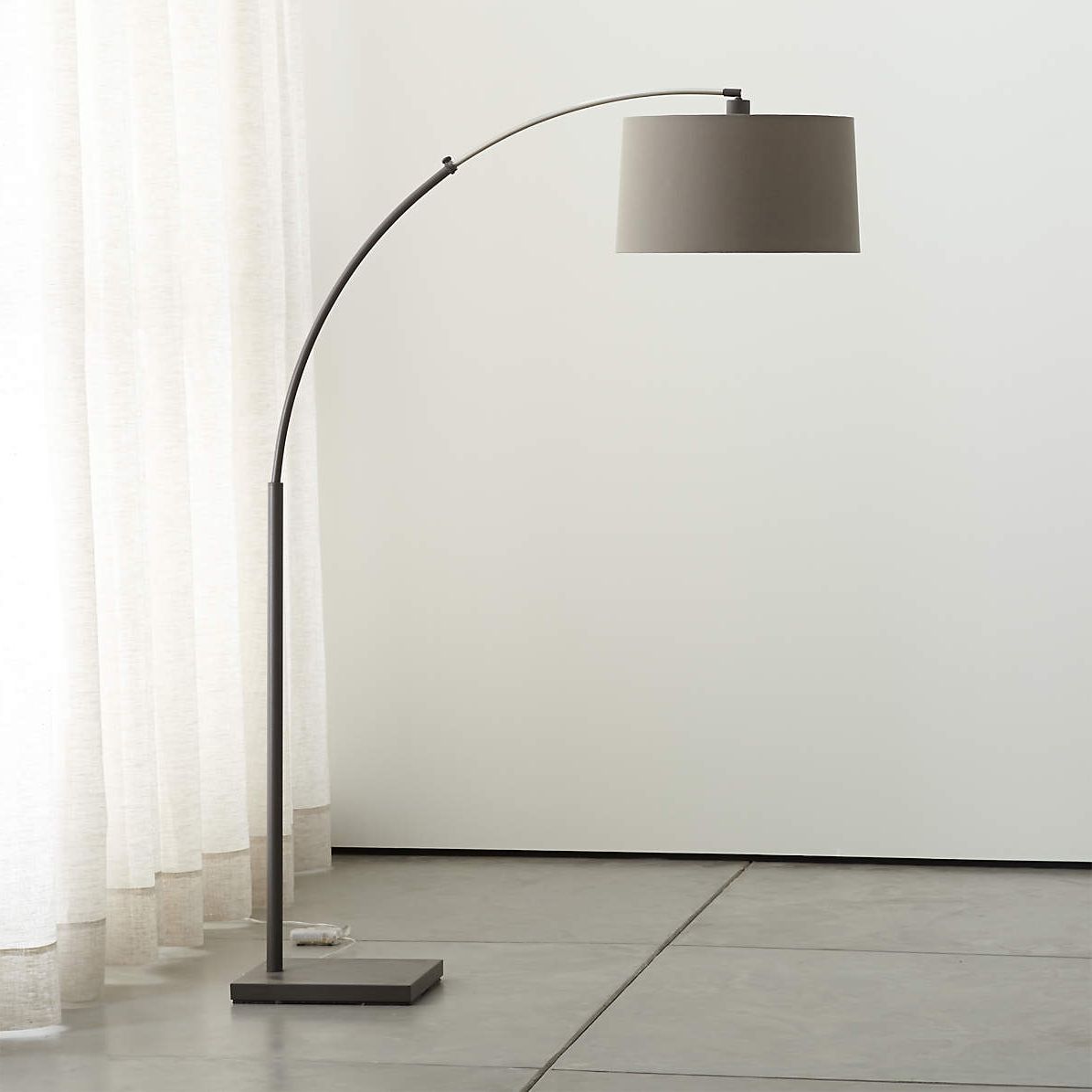 Dexter Arc Floor Lamp With Grey Shade | Crate & Barrel Throughout Grey Textured Floor Lamps (View 11 of 20)