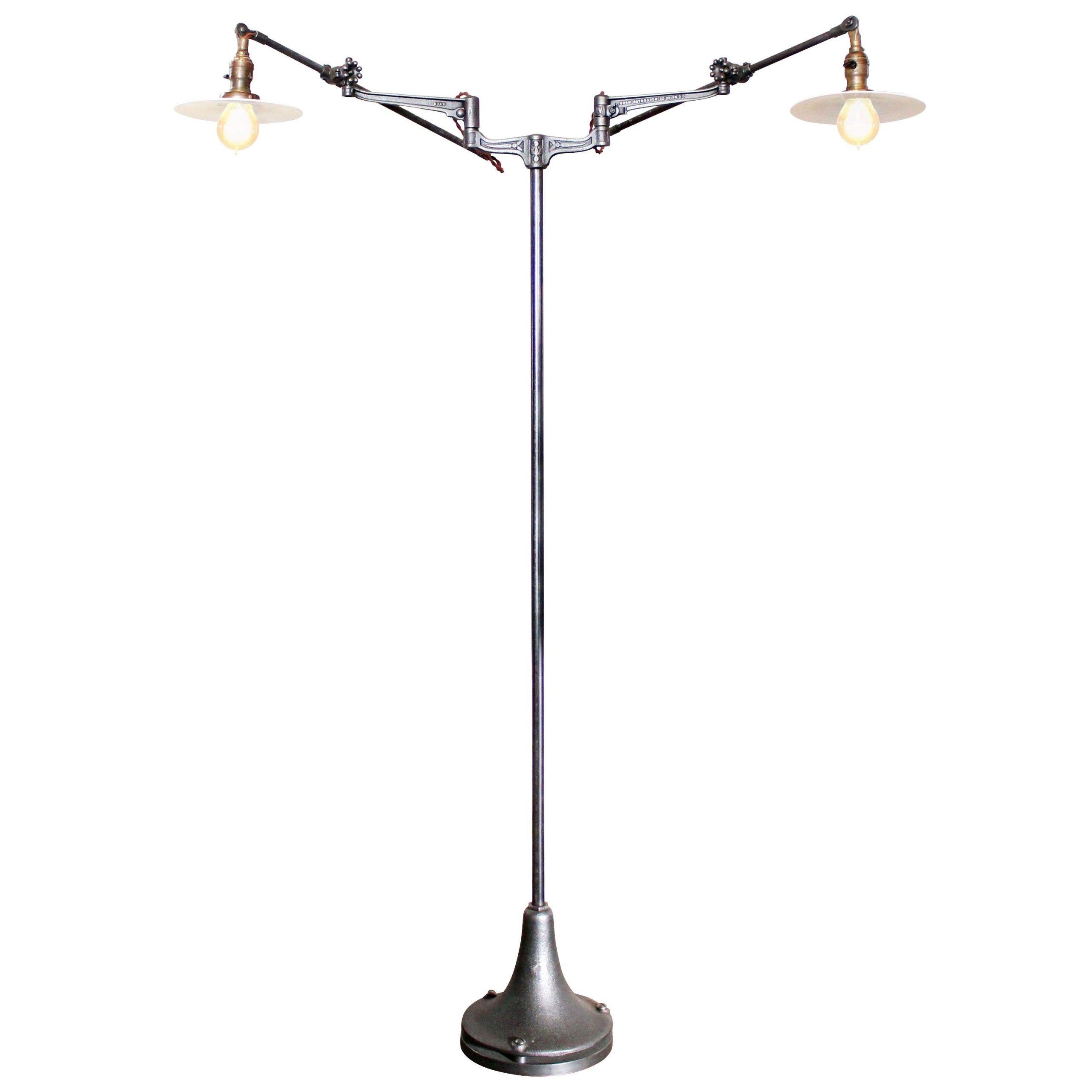 Double Arm Milk Glass Reading Lamp Adjustable Cast Iron Vintage Factory  Lighting For Sale At 1stdibs | Adjustable Arms Factory, Adjustable Reading  Lamp Factory, Glass Reading Light Intended For 2 Arm Floor Lamps (Gallery 19 of 20)