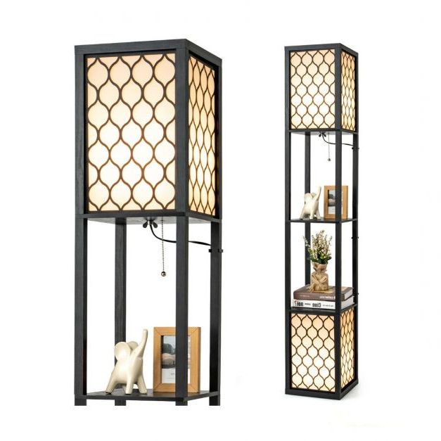 Double Floor Lamp With 2 Tier Storage Shelves And Foot Switch – Costway For Floor Lamps With 2 Tier Table (Gallery 19 of 20)