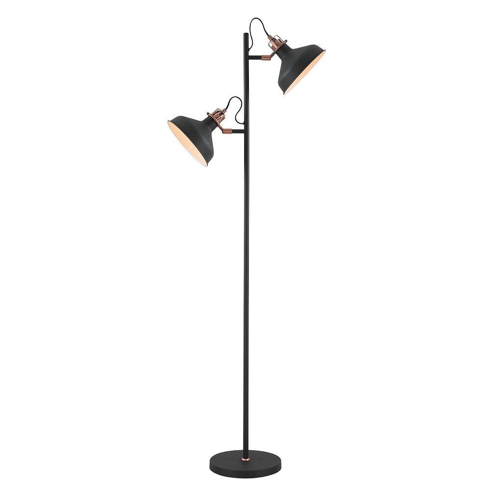 Double Headed Adjustable Matt Black And Copper Floor Standing Lamp Throughout 2 Light Floor Lamps (View 3 of 20)