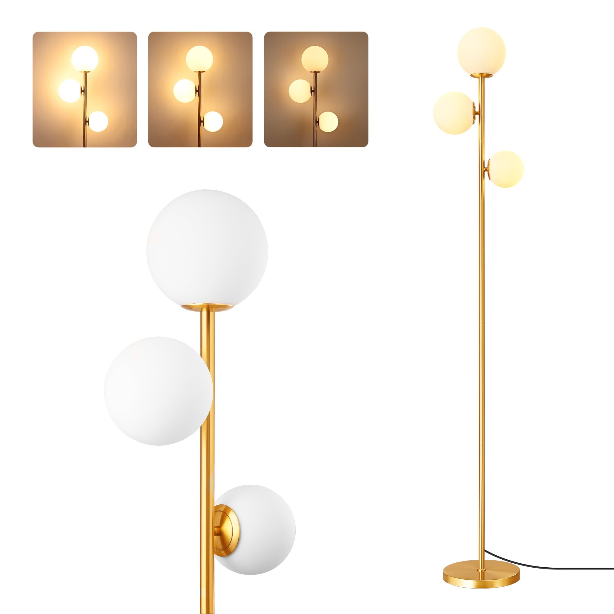 Edishine Sphere Led Gold Floor Lamp, 3 Globe Mid Century Tall Standing Lamps  For Living Room, Stepless Dimming, Built In Led, Frosted Glass Shade –  Walmart With Regard To Sphere Floor Lamps (View 16 of 20)
