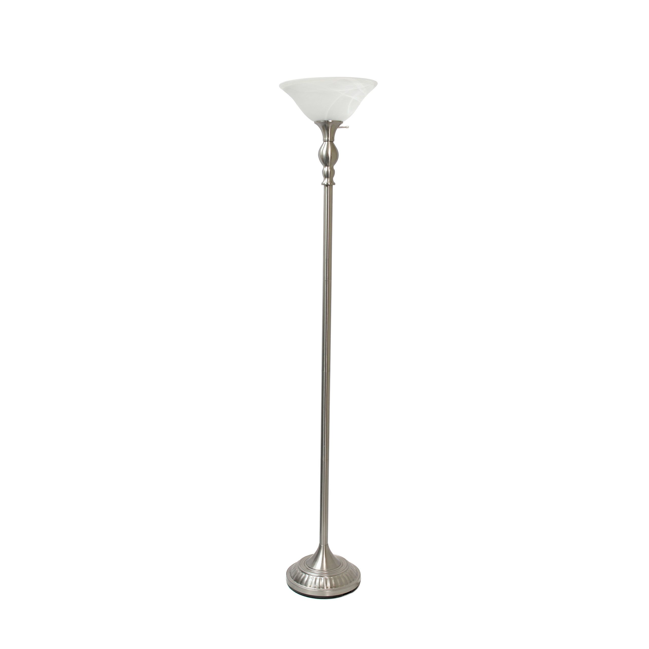 Elegant Designs 1 Light Torchiere Floor Lamp With Marbleized White Glass  Shade, Brushed Nickel | All The Rages With Glass Satin Nickel Floor Lamps (View 7 of 20)