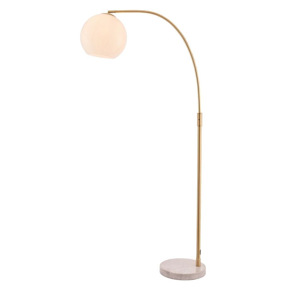 Endon Collection 76613 Otto Single Light Floor Lamp In Brushed Brass With  Gloss White Shade 110062 – Indoor Lighting From Castlegate Lights Uk Intended For Satin Brass Floor Lamps (View 18 of 20)