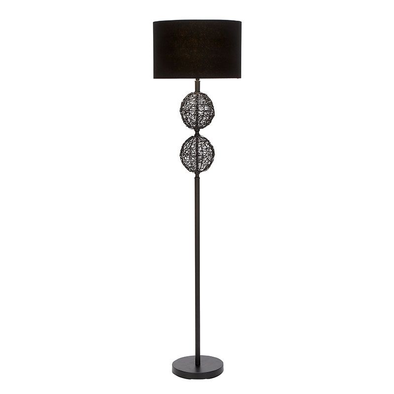 Expressions – Metal & Rattan Sphere Floor Lamp With Black Circular Shade 66" Intended For Sphere Floor Lamps (View 13 of 20)
