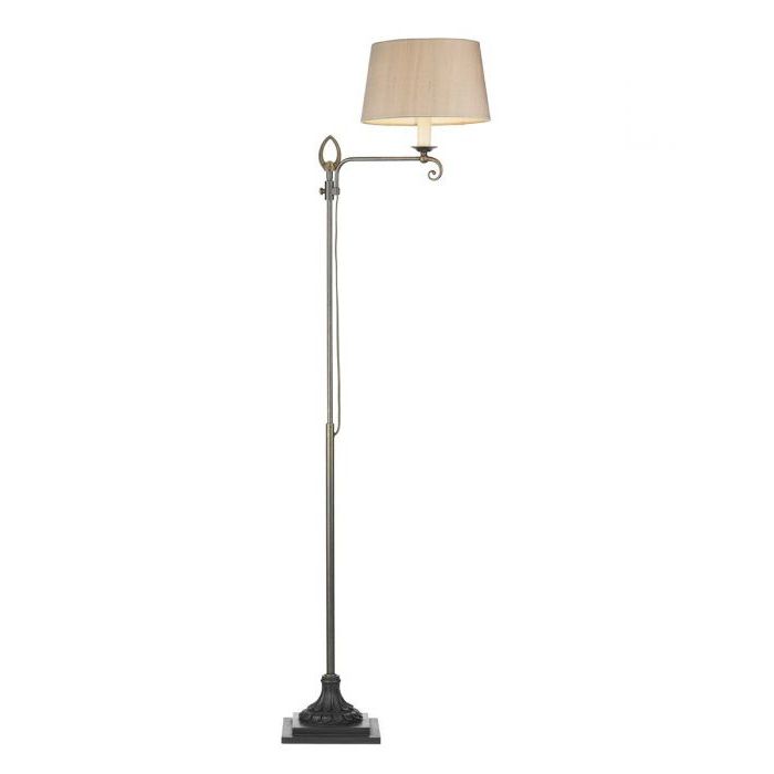 Flemish Straight Arm Traditional Floor Lamp In Antique Brass With Silk  Shade From Richard Hathaway Lighting With Regard To Traditional Floor Lamps (View 9 of 20)