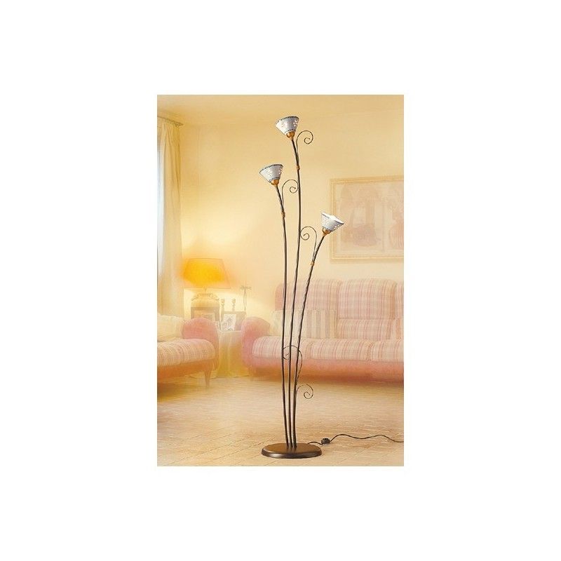 Floor Lamp 3 Lights In Wrought Iron With Dishes, Pierced And Decorated With  Vintage Style Rustic – H 183 Cm Within 3 Light Tree Floor Lamps (View 14 of 20)