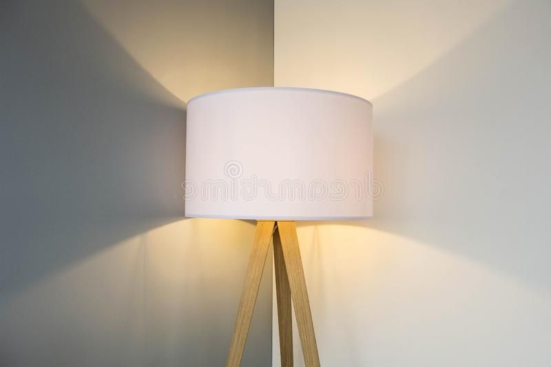Floor Lamp Standing Near White Grey Wall With Big Lamp Shade Modern Design,  Symmetrical Light Background Texture Stock Image – Image Of Modern, Copy:  143278029 Intended For Grey Textured Floor Lamps (Gallery 20 of 20)