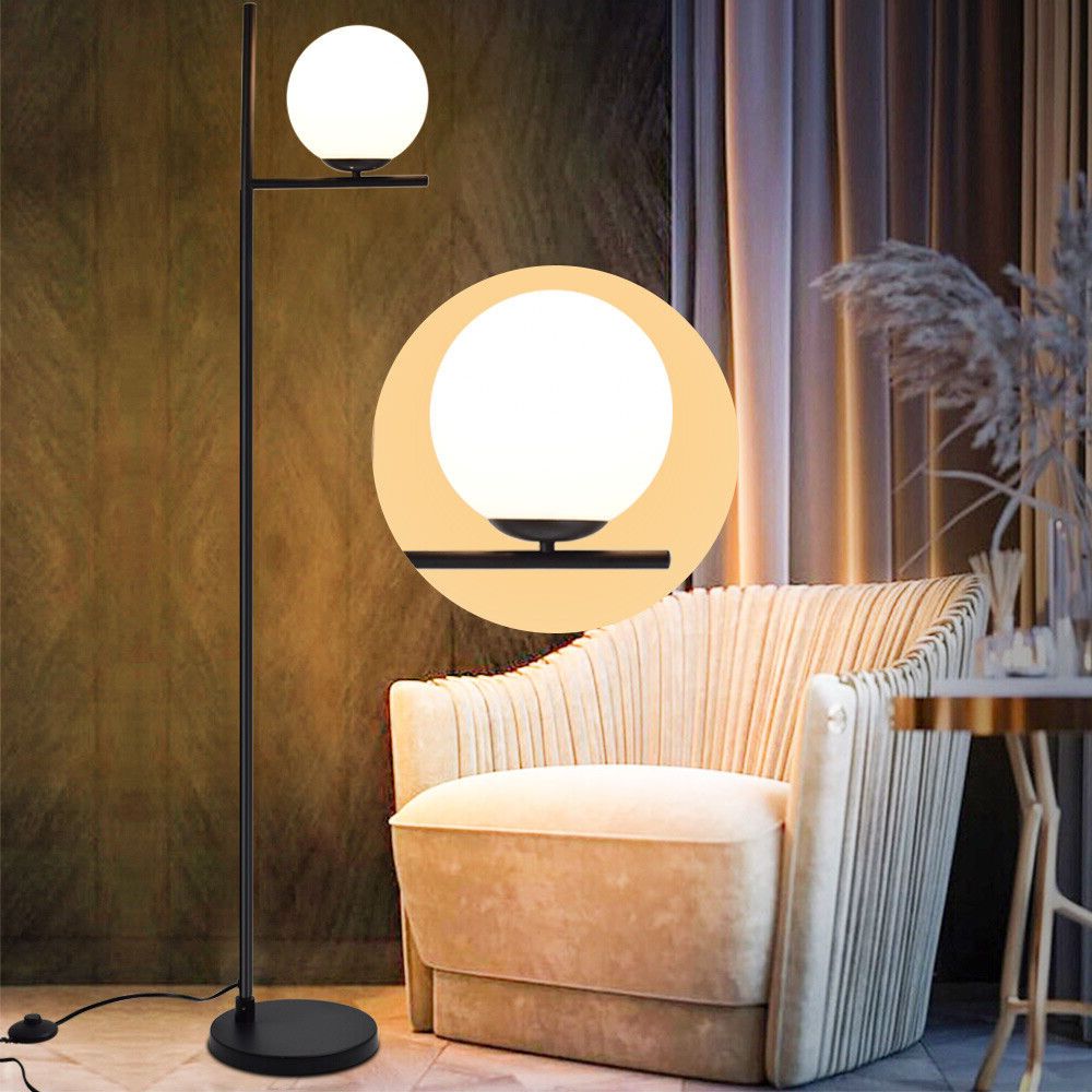 Floor Lamp Vintage Standing Lights Led Frosted Glass Globe Tall Pole Floor  Lamp | Ebay Intended For Frosted Glass Floor Lamps (View 12 of 20)