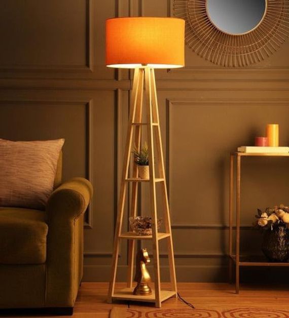 Floor Lamp With 3 Tier Cotton Shade Floor Lamp With Natural – Etsy Uk Regarding 3 Tier Floor Lamps (View 14 of 20)