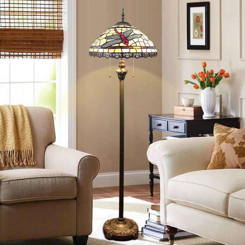 Floor Lamp With Double Pull Chain Stained Glass Shade Dragonfly Inside Dual Pull Chain Floor Lamps (View 4 of 20)