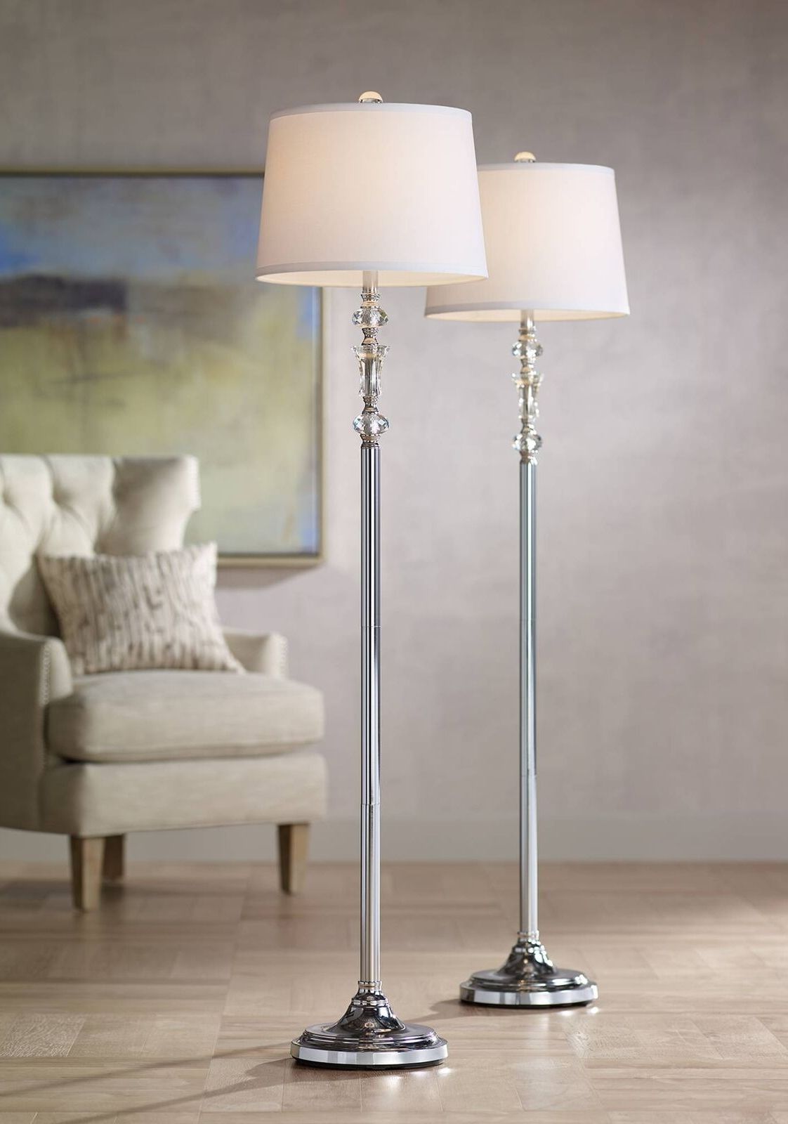 Floor Lamps Set Of 2 Polished Steel Crystal Glass For Living Room Bedroom |  Ebay With Regard To Wide Crystal Floor Lamps (View 11 of 20)