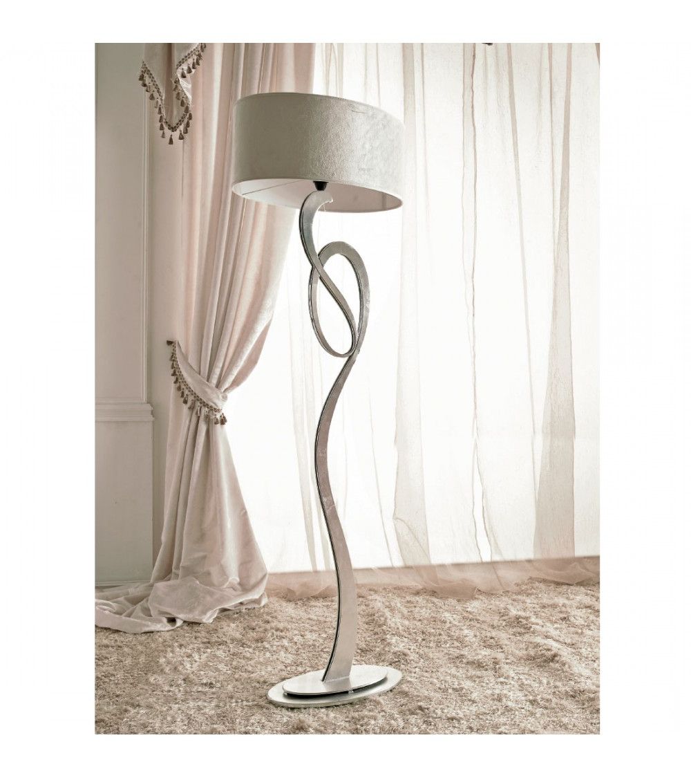 Florian Floor Lamp In Silver Metal And Fabric Lampshade – Giunti Portos Within Silver Steel Floor Lamps (View 3 of 20)