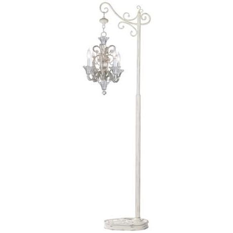 Four Light White Beaded Floor Stand Chandelier – #64835 47388 | Lamps Plus  | Chandelier Floor Lamp, Beautiful Floor Lamps, Contemporary Floor Lamps Pertaining To Crystal Bead Chandelier Floor Lamps (View 5 of 20)