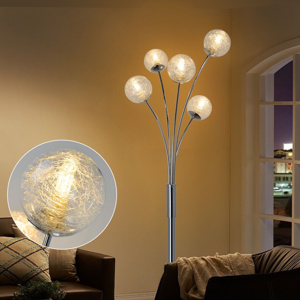 Globe Led Floor Lamps Modern Standing Lamps With 5 Lights For Bedroom Glass  | Ebay With Globe Floor Lamps (View 17 of 20)