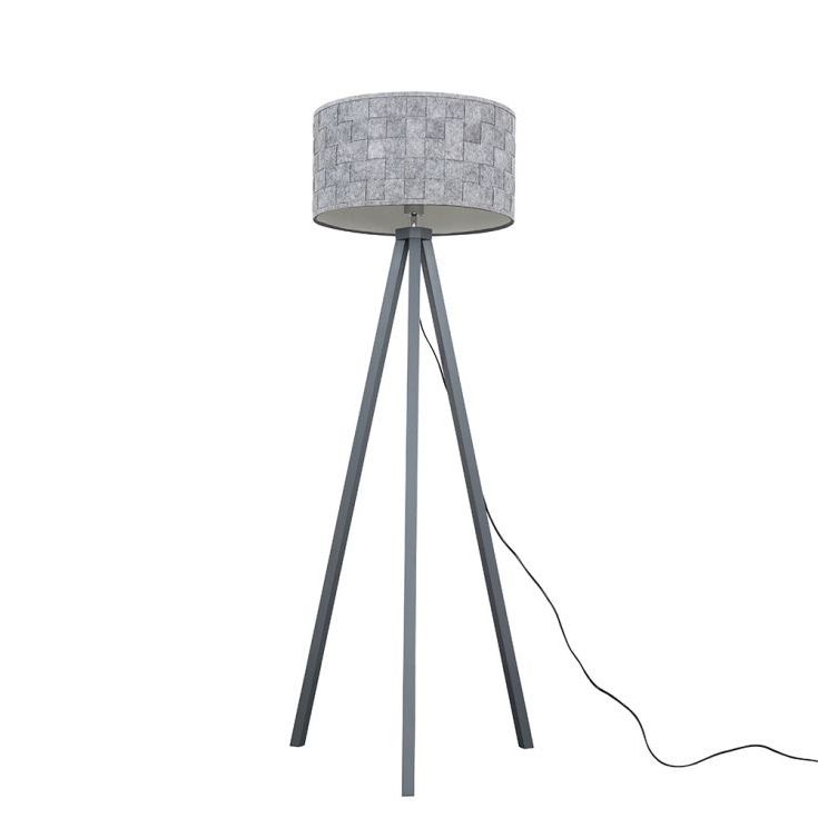 Grey Tripod Wooden Floor Lamp With Grey Shade | Value Lights For Grey Shade Floor Lamps (Gallery 20 of 20)