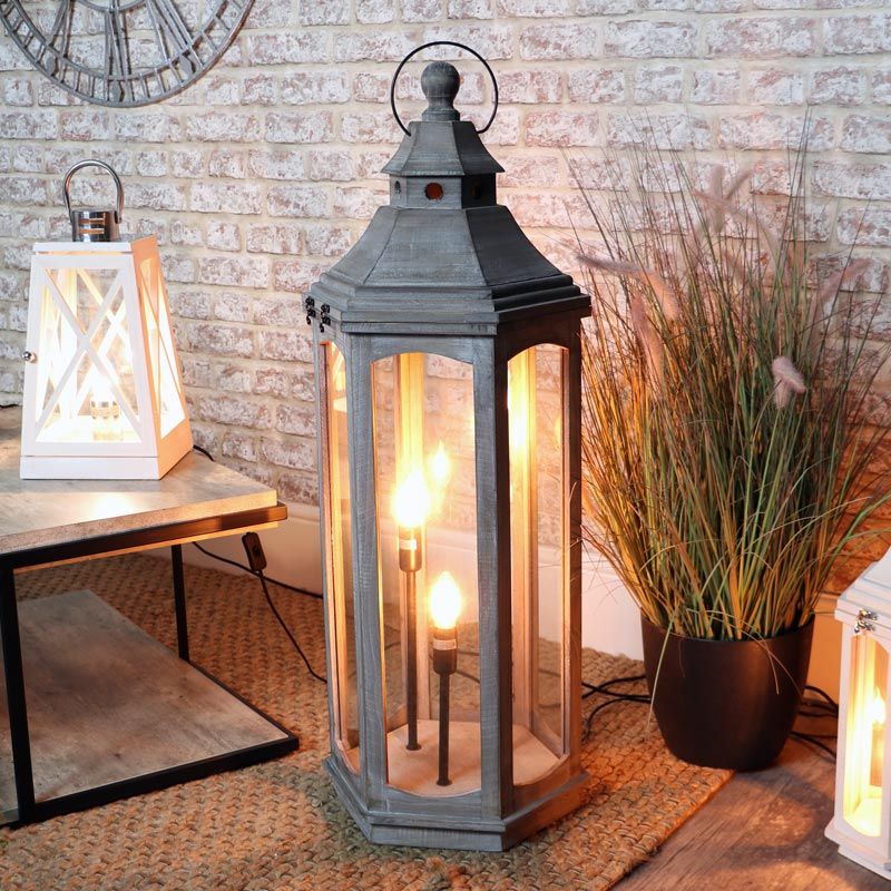 Grey Wooden Lantern Style Floor Lamp Within Lantern Floor Lamps (View 5 of 20)