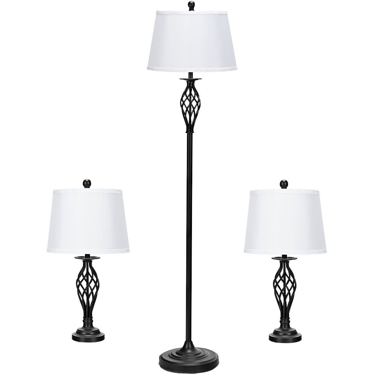 Gymax 3 Piece Lamp Set 2 Table Lamps 1 Floor Lamp Fabric Shades Living Room  Bedroom – Walmart Inside 3 Piece Setfloor Lamps (View 10 of 20)