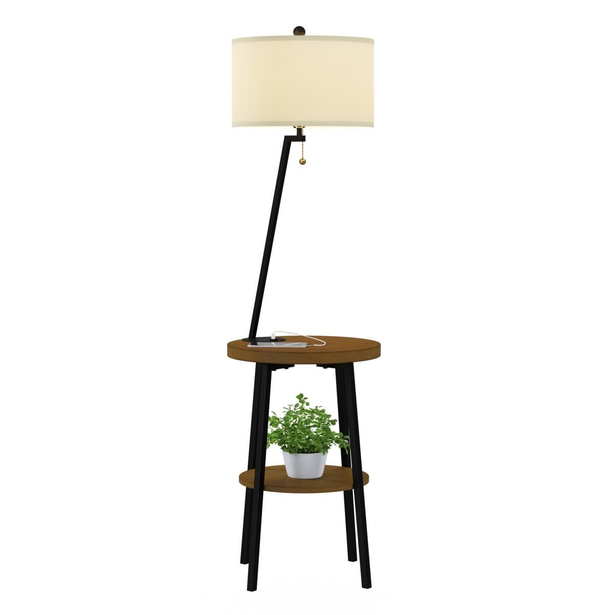 Hastings Home 2 Tier End Table Floor Lamp With Usb Port  Black & Brown –  20434415 | Hsn Intended For Floor Lamps With 2 Tier Table (View 13 of 20)