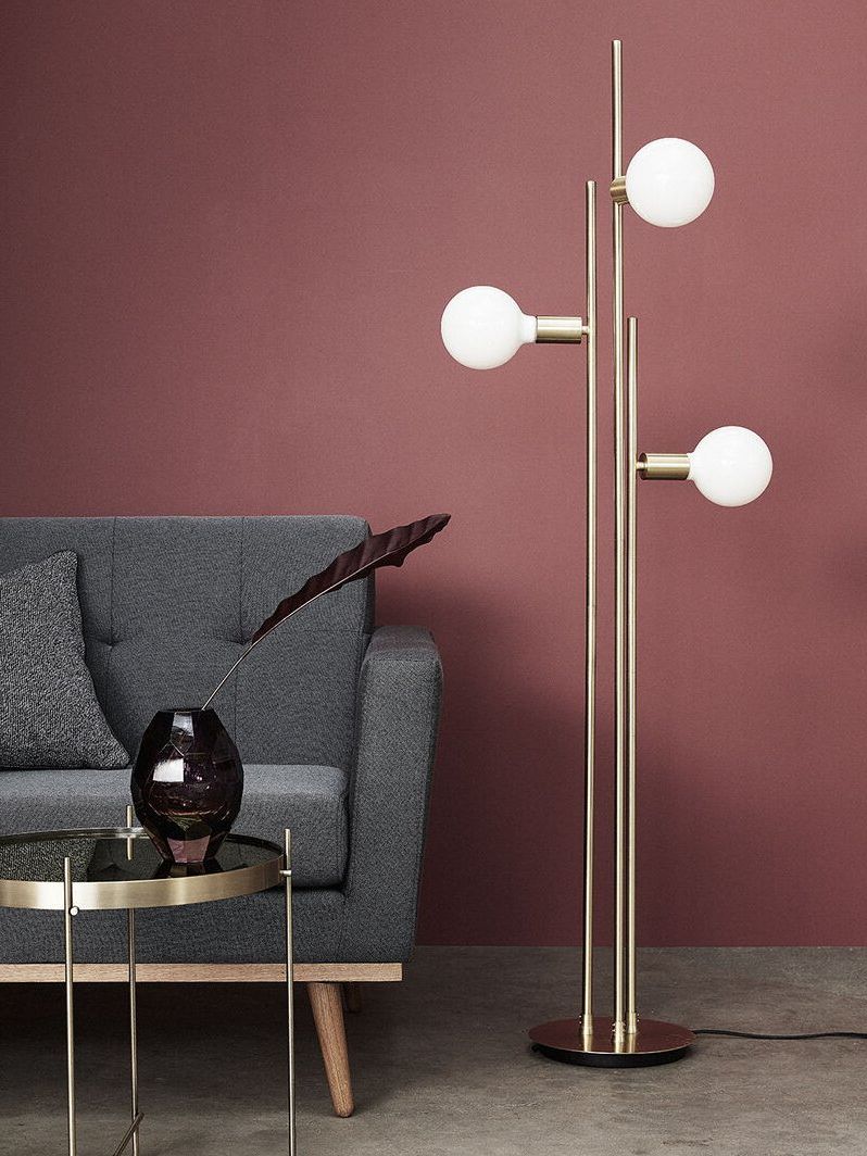 Hubsch – 3 Light Floor Lamp In Brass, Ulrik| Mbs Design Throughout 3 Piece Set Floor Lamps (View 11 of 20)