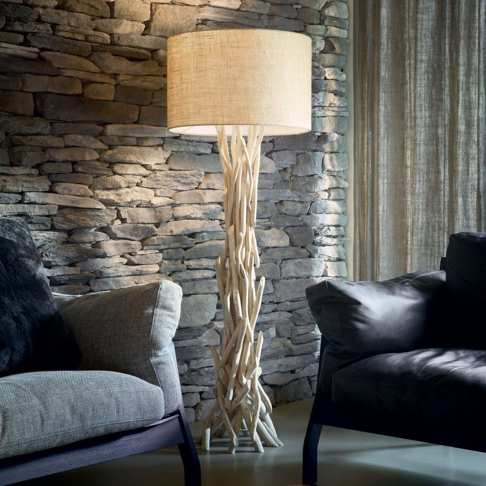 Ideal Lux Id148939 Driftwood Natural Wooden Stick Floor Lamp With Fabric  Shade | Ideas4lighting Throughout Fabric Floor Lamps (View 9 of 20)