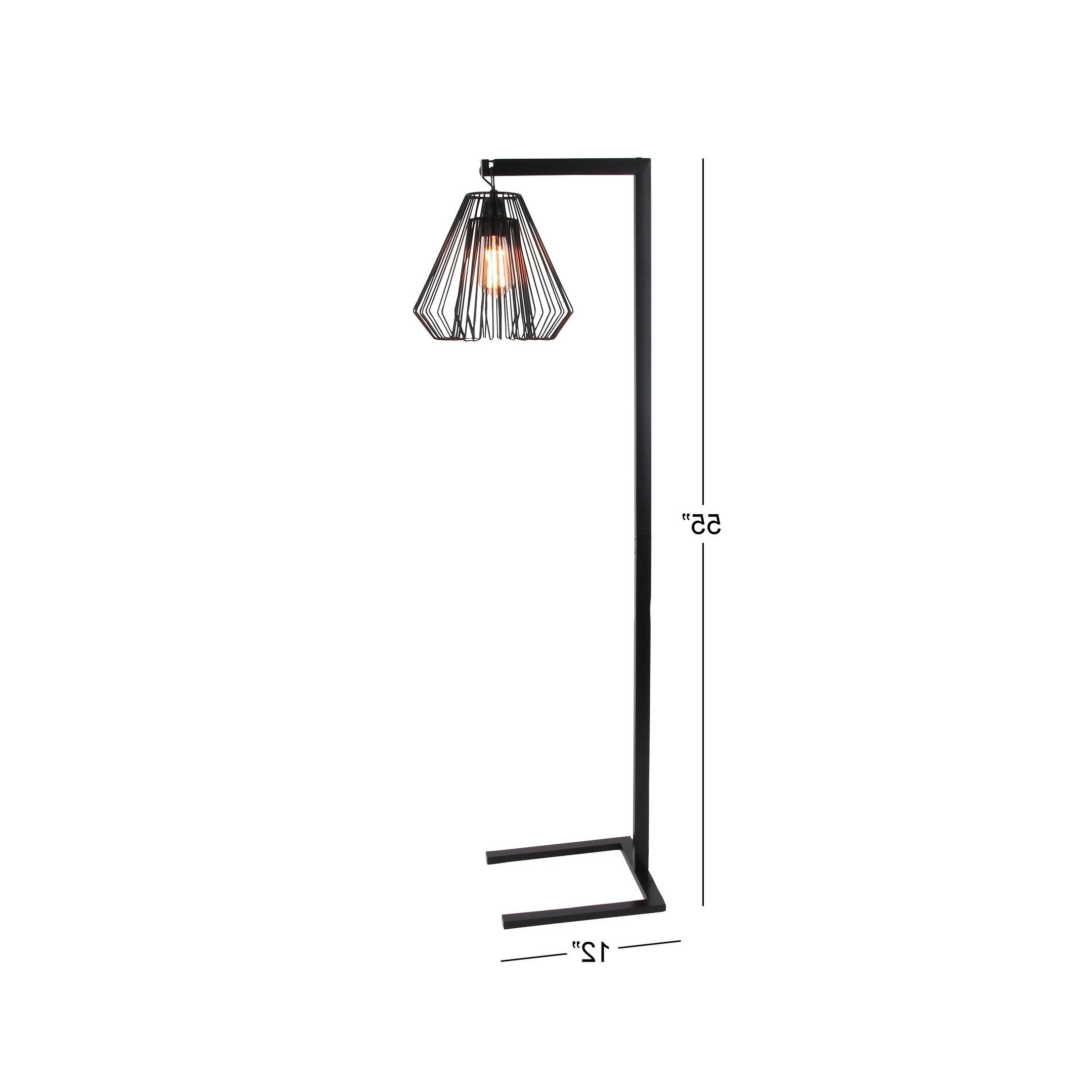 Industrial Black Metal Floor Lamp With Diamond Shaped Wire Shade & Edison  Bulb 12" X 55" – Overstock – 17601616 Throughout Diamond Shape Floor Lamps (View 18 of 20)