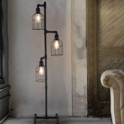 Industrial Pipe Lantern Standing Lighting Bedroom Large Steampunk Floor Lamp  | Ebay Intended For Lantern Floor Lamps (View 15 of 20)