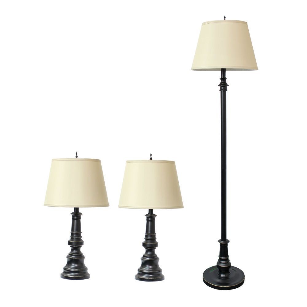 Lalia Home Homely Oxford Classic 3 Piece Metal Lamp Set (2 Table Lamps, 1 Floor  Lamp) For Living Room, Bedroom, Home Decor With Tan Tapered Drum Fabric  Shades And Restoration Bronze Finish Intended For 3 Piece Set Floor Lamps (View 14 of 20)