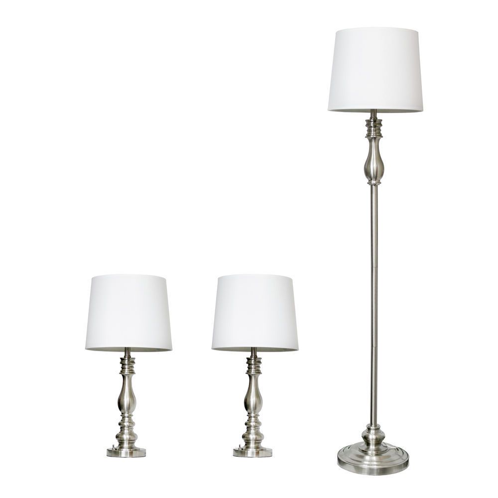 Lalia Home Perennial Morocco Classic 3 Piece Metal Lamp Set (2 Table Lamps,  1 Floor Lamp) For Living Room, Bedroom, Home Decor With White Drum Fabric  Shades And Brushed Steel Finish Intended For 3 Piece Set Floor Lamps (Gallery 20 of 20)