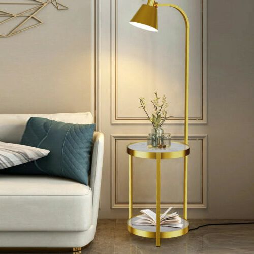 Led Floor Lamp Gold 2 Tier Glass Shelves Bedside Nightstand Lighting Side  Table | Ebay In Floor Lamps With 2 Tier Table (View 9 of 20)