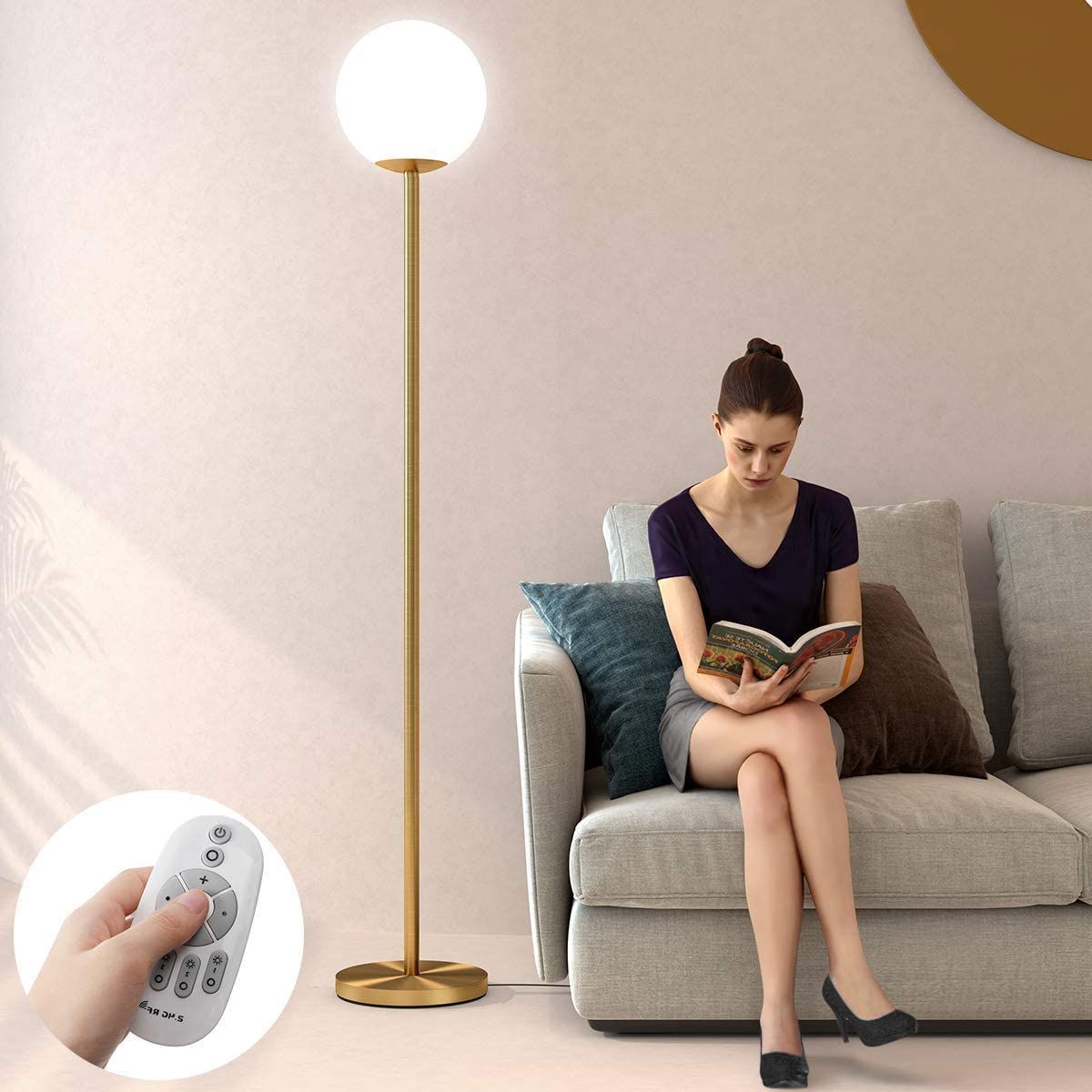 Led Floor Lamp Remote Control Frosted Glass Globe Floor Lamp Mid Century  Modern Standing Lamp For Living Rooms Bedrooms Offices Tall Pole Light With  Led Bulb Included Antique Brass – Walmart For Frosted Glass Floor Lamps (View 11 of 20)