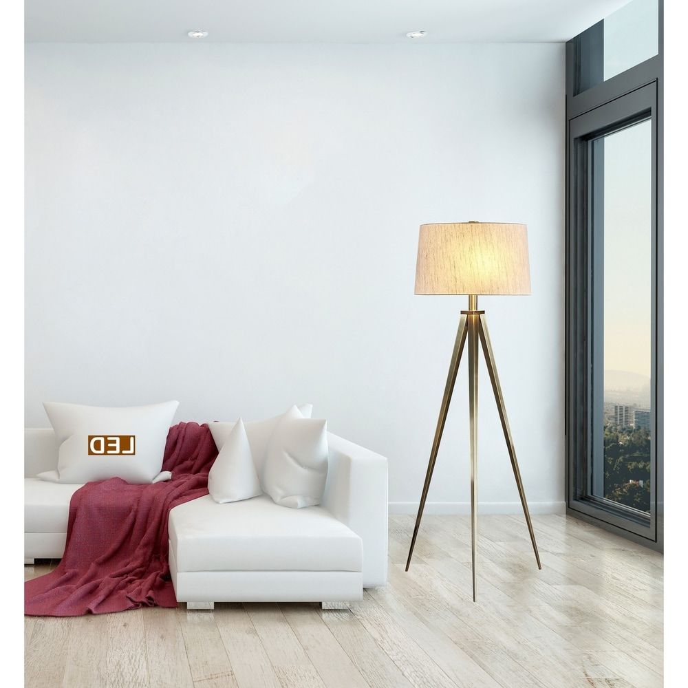 Linen, Mid Century Modern Floor Lamps | Find Great Lamps & Lamp Shades  Deals Shopping At Overstock Regarding Satin Brass Floor Lamps (View 16 of 20)
